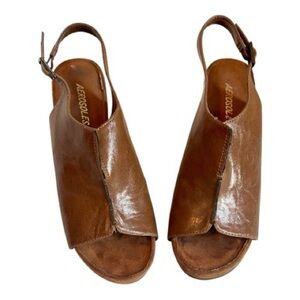 AEROSOLES Brown Open-Toe Mule Sandals with Chunky Heel and Adjustable Strap 7.5